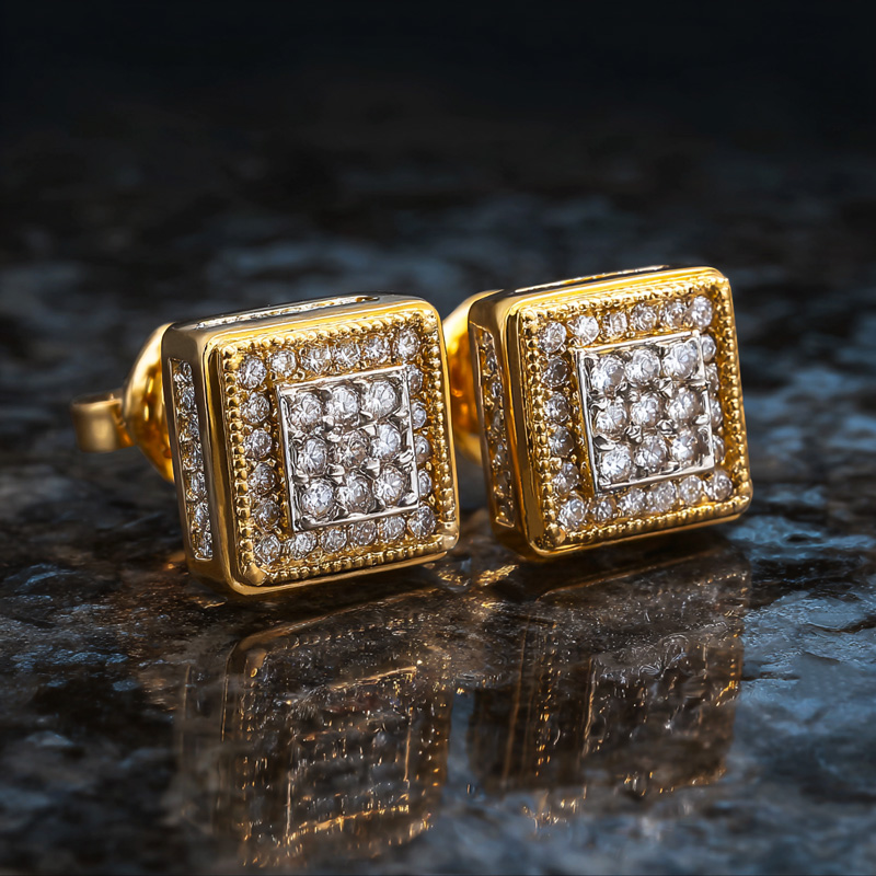 Iced Out Square Diamond Side Earrings