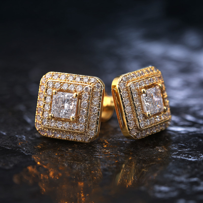 Iced Out Square Princess Cut Earrings