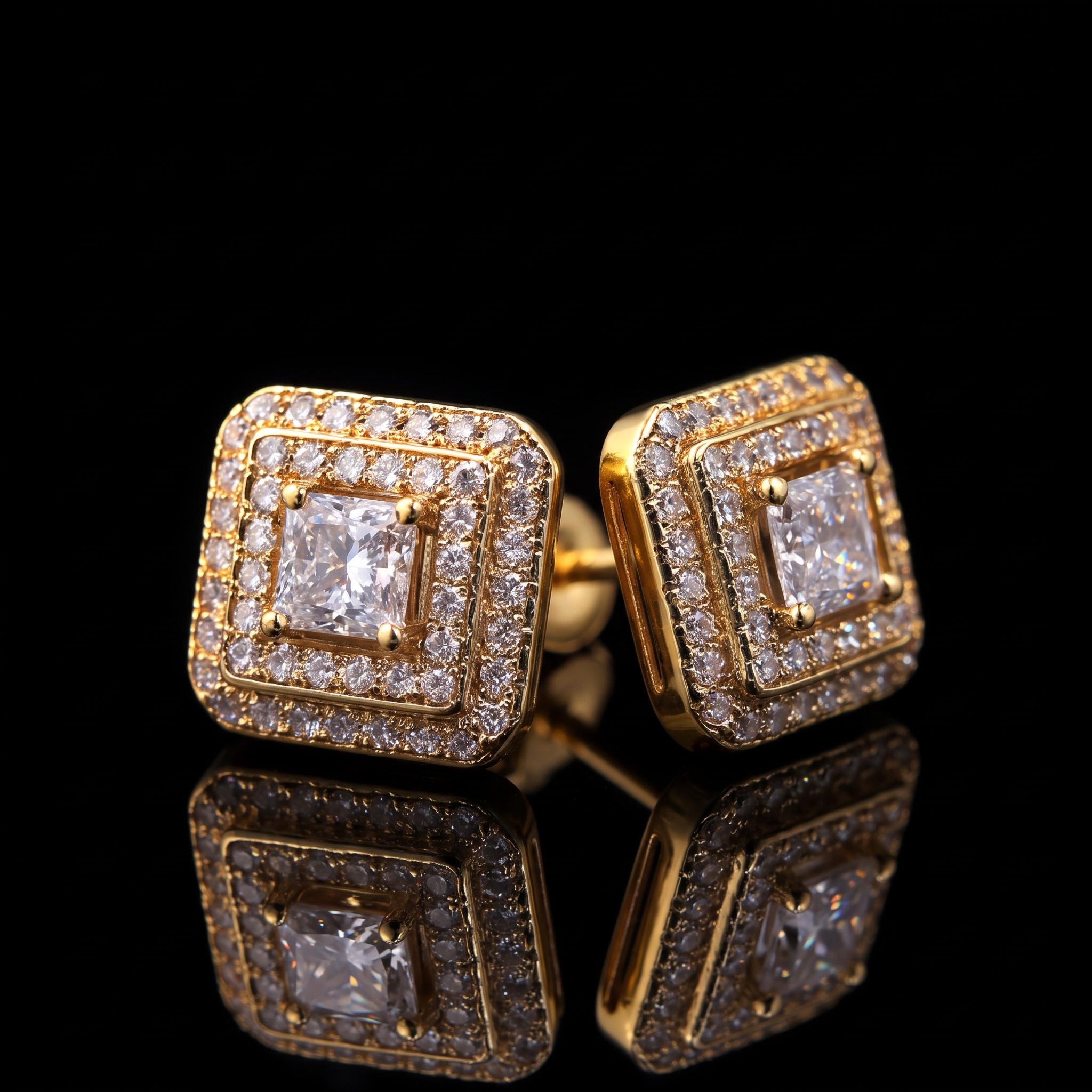 Iced Out Square Princess Cut Earrings