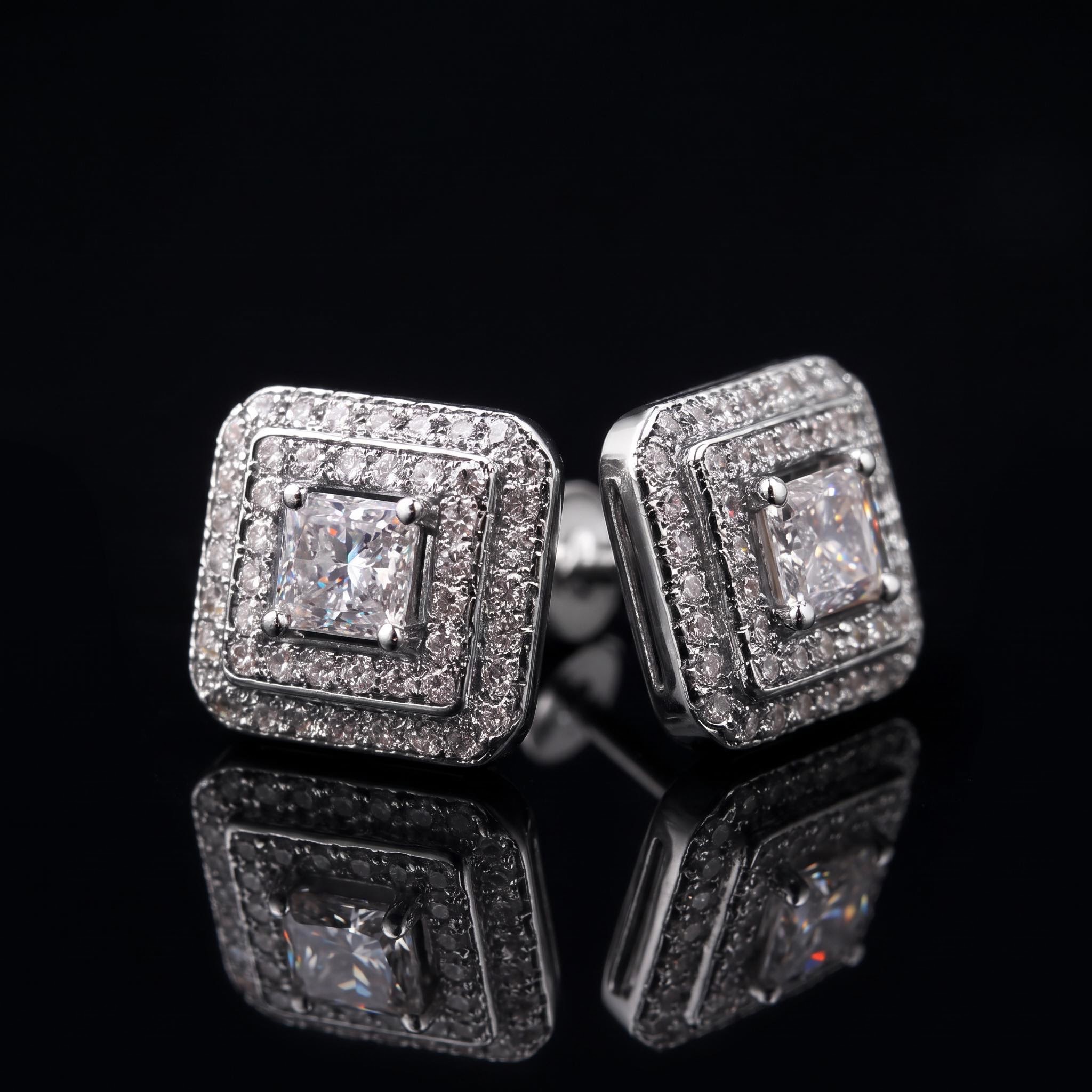 Iced Out Square Princess Cut Earrings