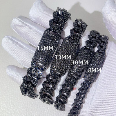 8mm-15mm 925S & VVS Moissanite Black Prong Cuban Link Chain
