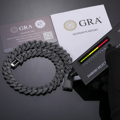 8mm-15mm 925S & VVS Moissanite Black Prong Cuban Link Chain