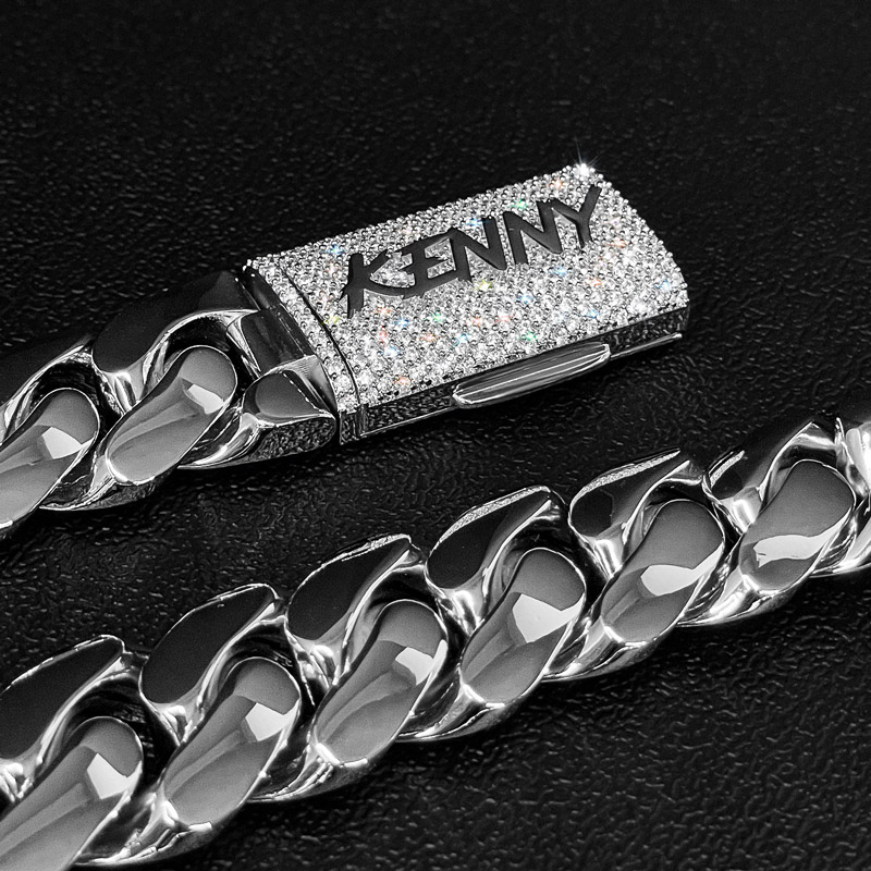 22mm 925S & VVS Moissanite Box Clasp Stainless Steel Cuban Chain 22mm 925S & VVS Moissanite Box Clasp Stainless Steel Cuban Chain