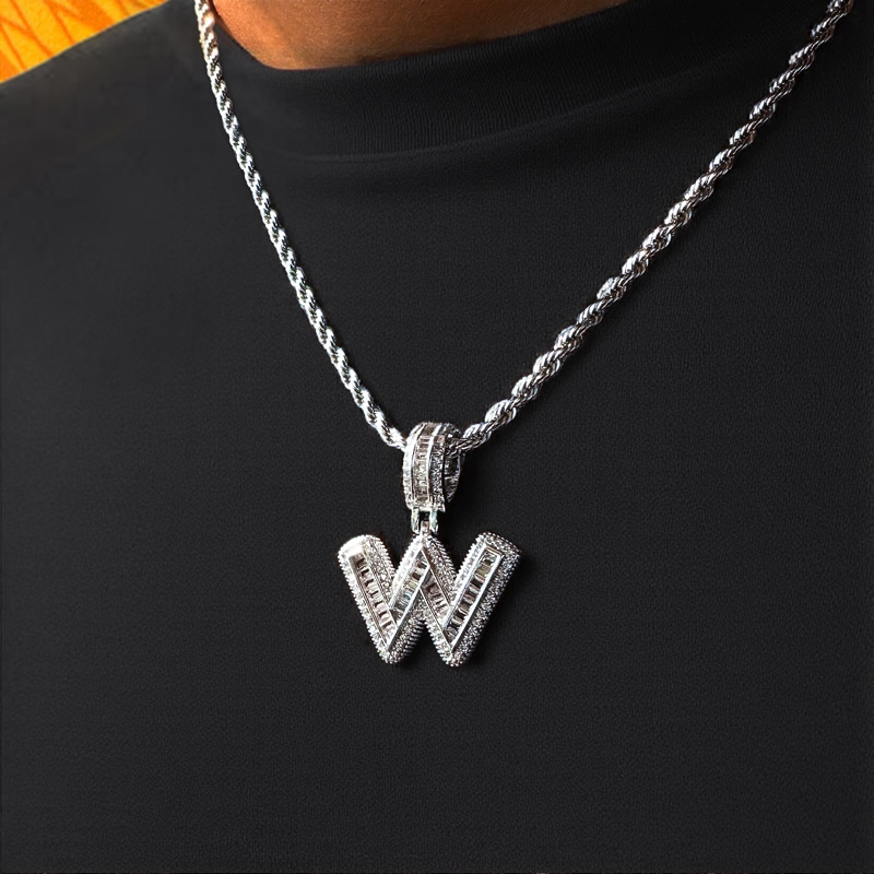 Iced Out A-Z Baguette Letters Pendant