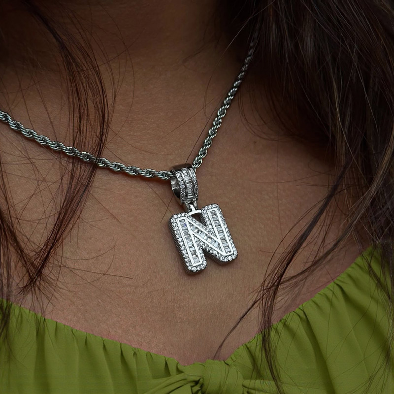 Iced Out A-Z Baguette Letters Pendant