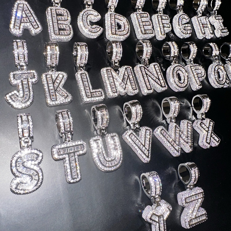 Iced Out A-Z Baguette Letters Pendant