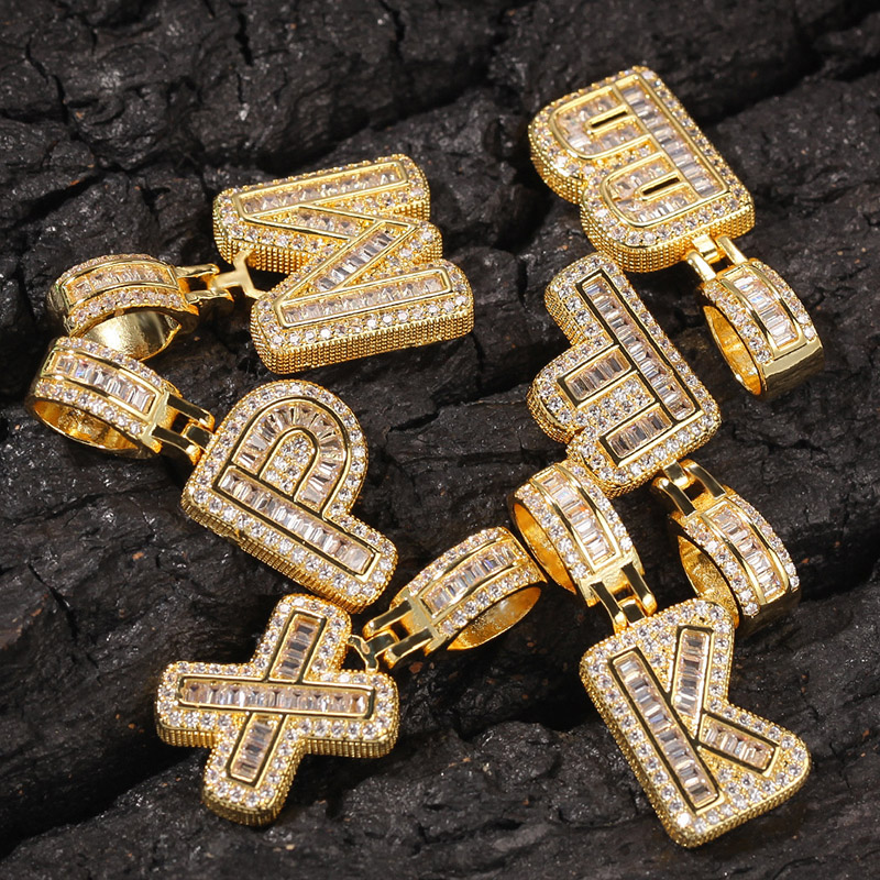 Iced Out A-Z Baguette Letters Pendant