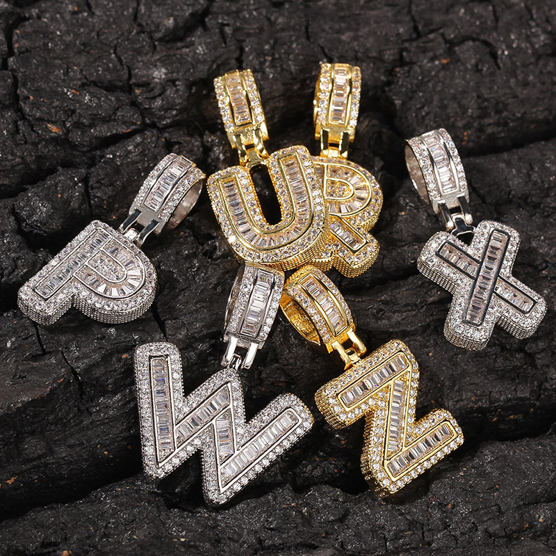 Iced Out A-Z Baguette Letters Pendant
