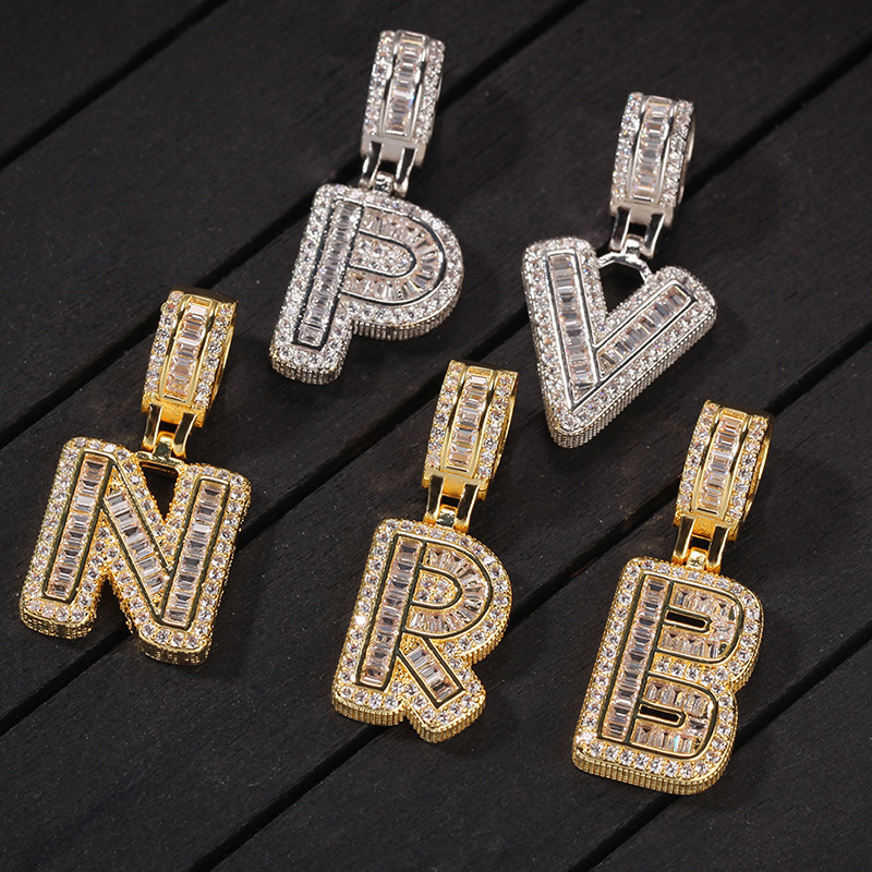 Iced Out A-Z Baguette Letters Pendant