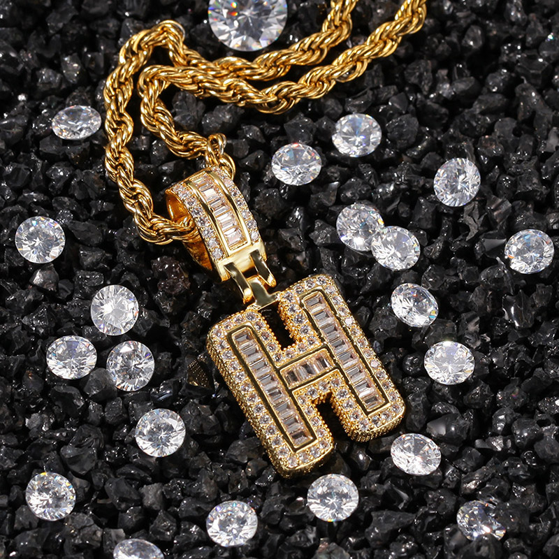 Iced Out A-Z Baguette Letters Pendant