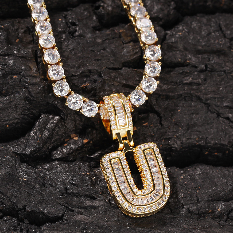 Iced Out A-Z Baguette Letters Pendant