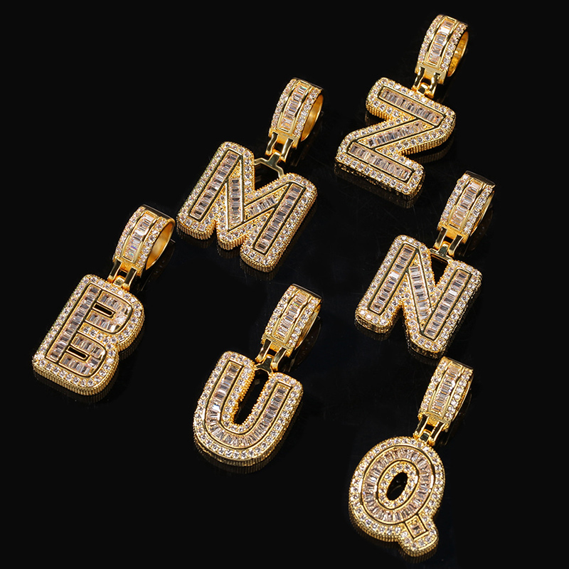 Iced Out A-Z Baguette Letters Pendant