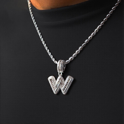 Iced Out A-Z Baguette Letters Pendant