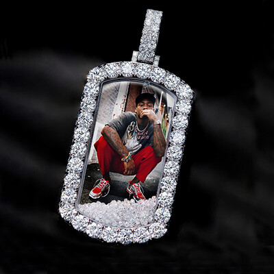 Icy-Filled Dog Tag Custom Photo Pendant