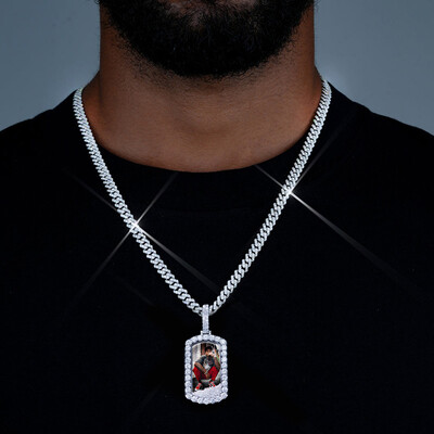 Icy-Filled Dog Tag Custom Photo Pendant