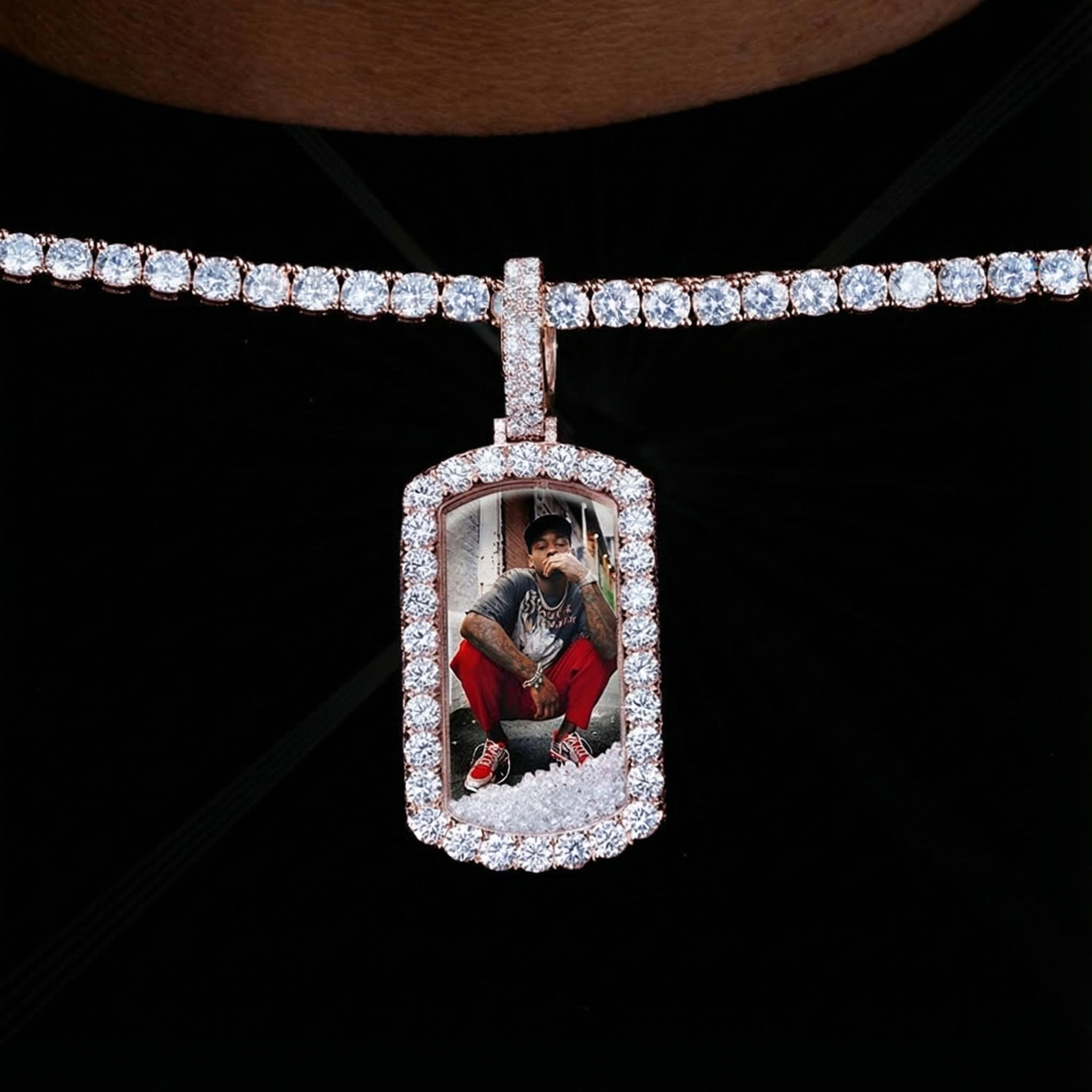 Icy-Filled Dog Tag Custom Photo Pendant