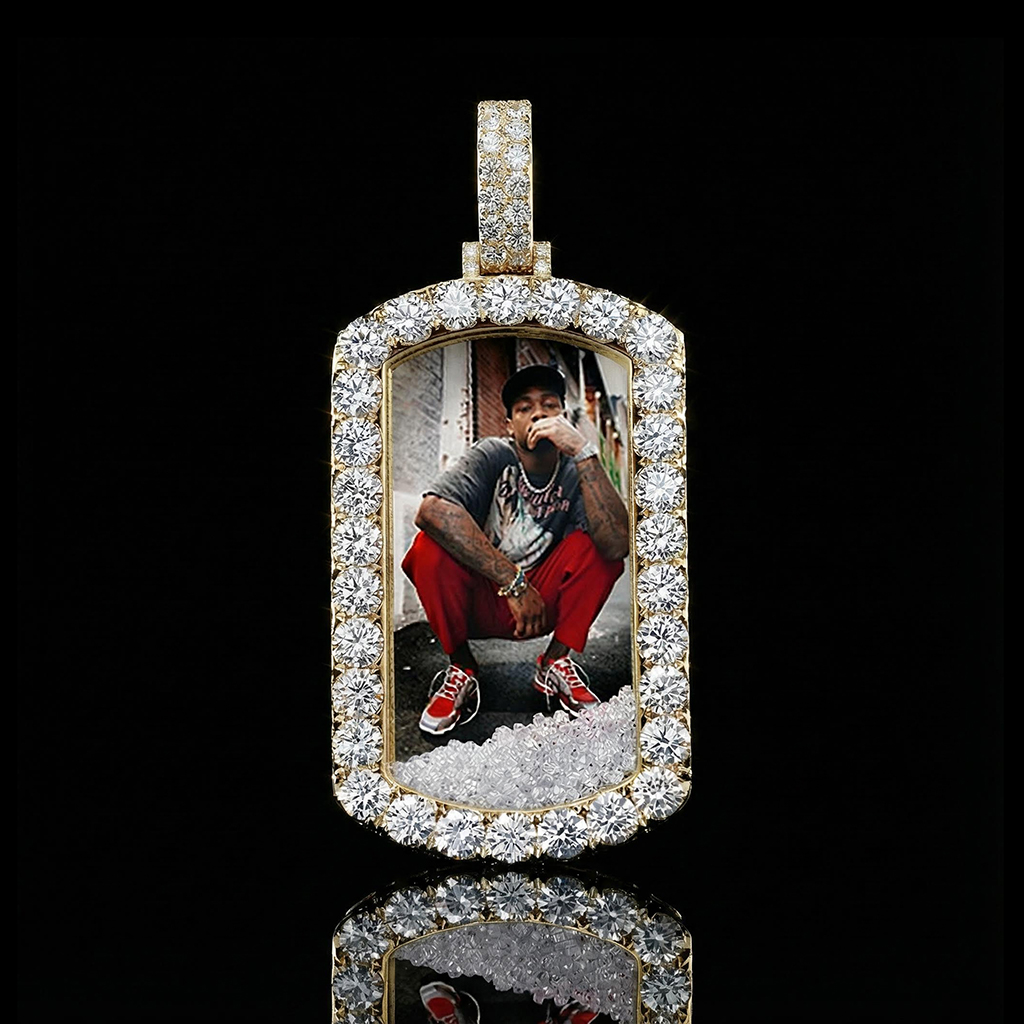 Icy-Filled Dog Tag Custom Photo Pendant