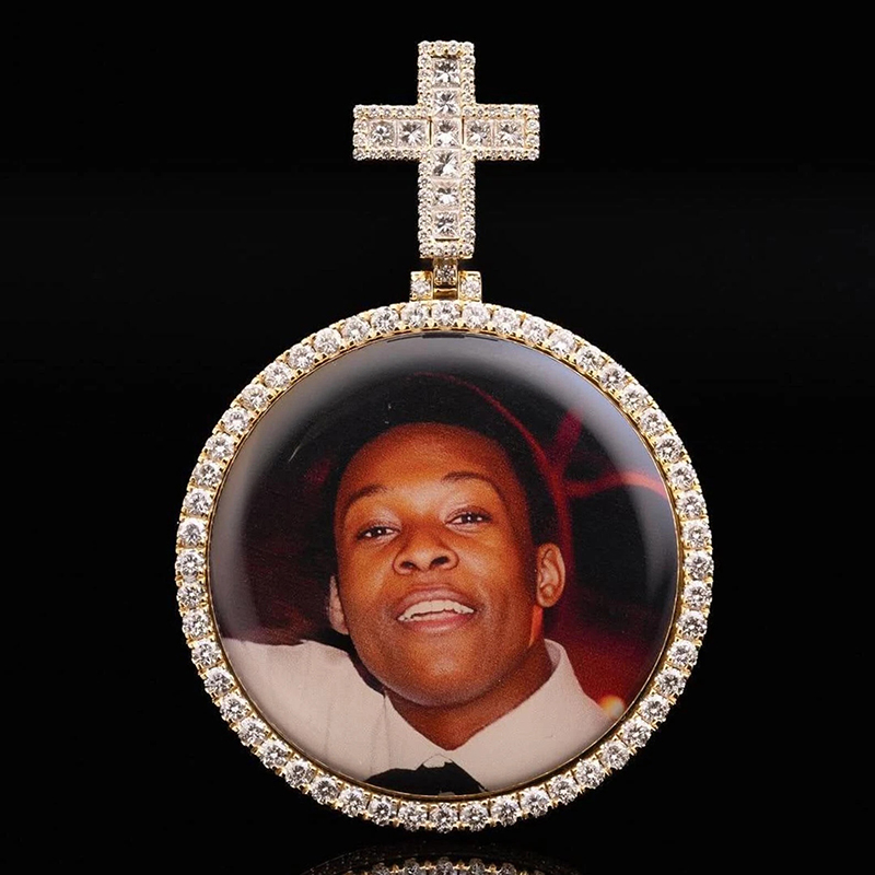 Iced Custom Princess Cut Cross Disc Photo Pendant