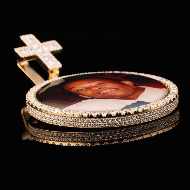 Iced Custom Princess Cut Cross Disc Photo Pendant