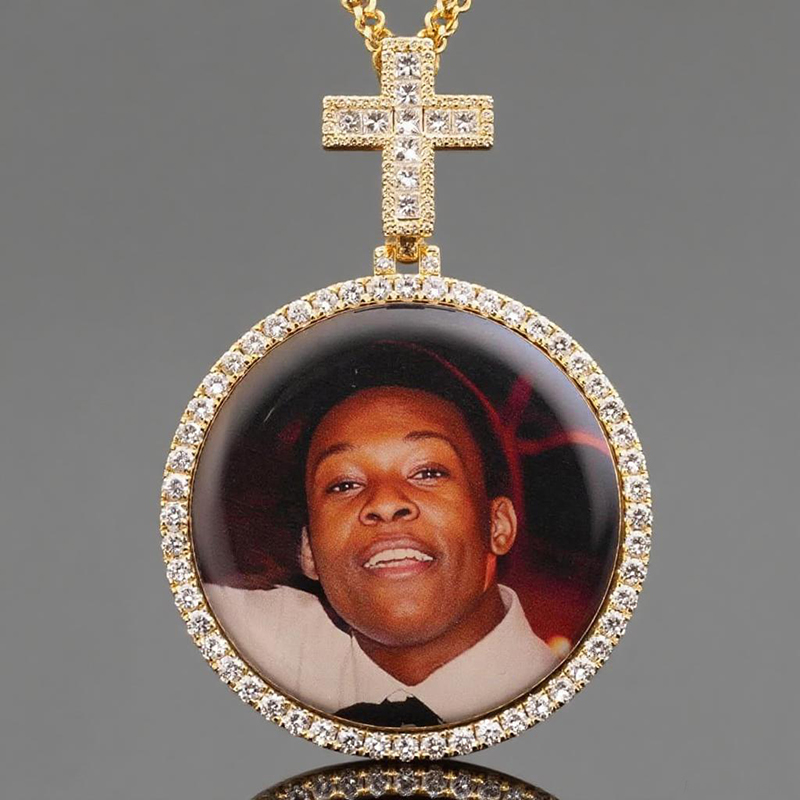 Iced Custom Princess Cut Cross Disc Photo Pendant