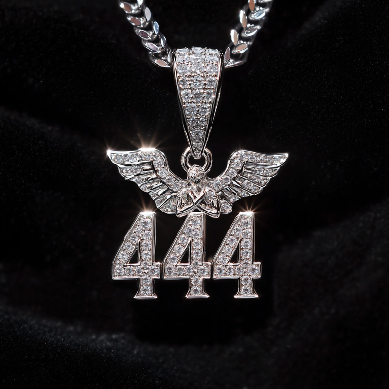 Iced Out 444 Angel Number Amulet Pendant
