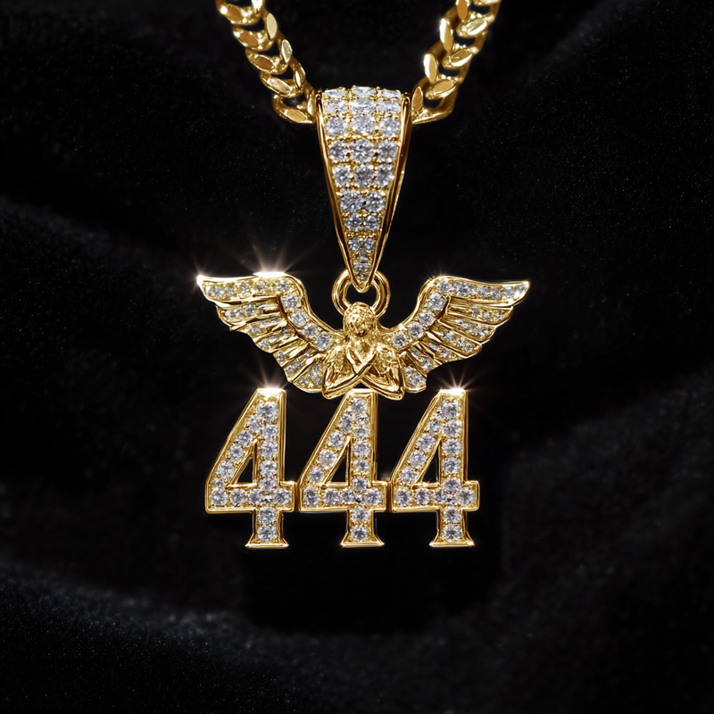 Iced Out 444 Angel Number Amulet Pendant