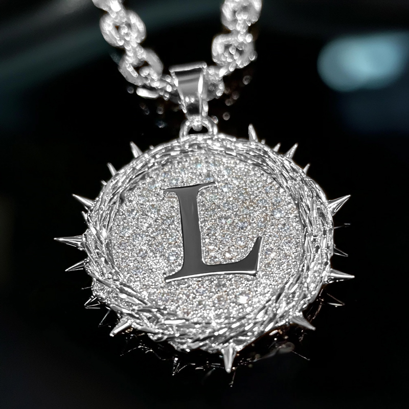 Iced Out Thorn Letter Disc Pendant
