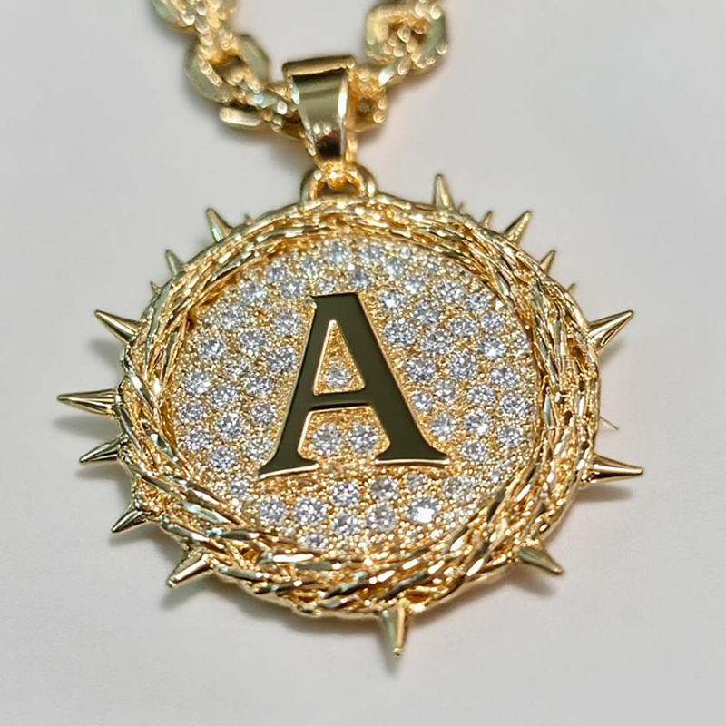 Iced Out Thorn Letter Disc Pendant