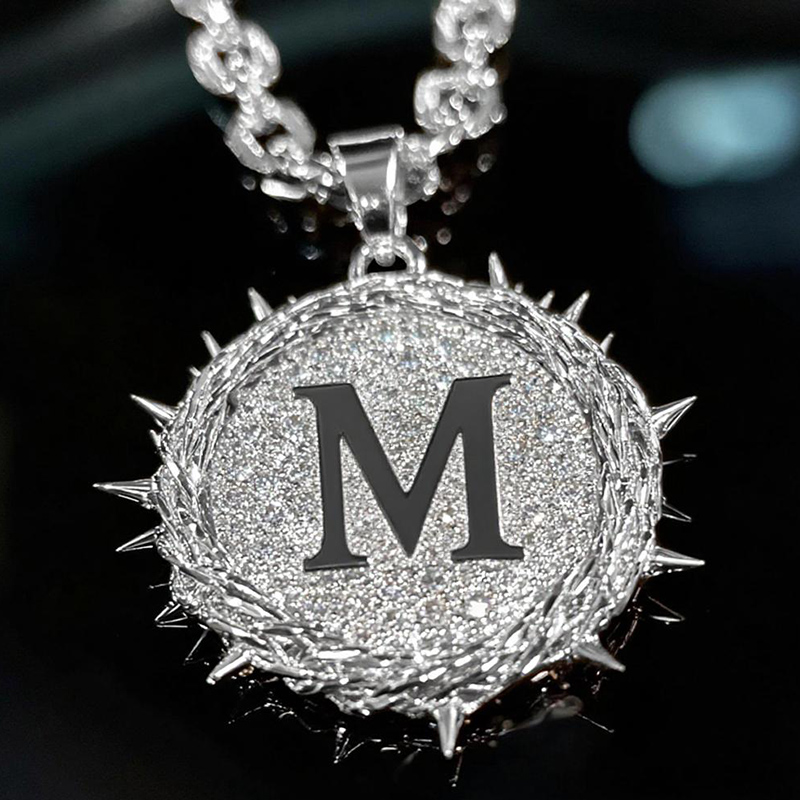 Iced Out Thorn Letter Disc Pendant
