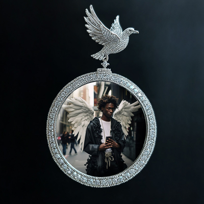 Iced Out Peace Dove Photo Pendant