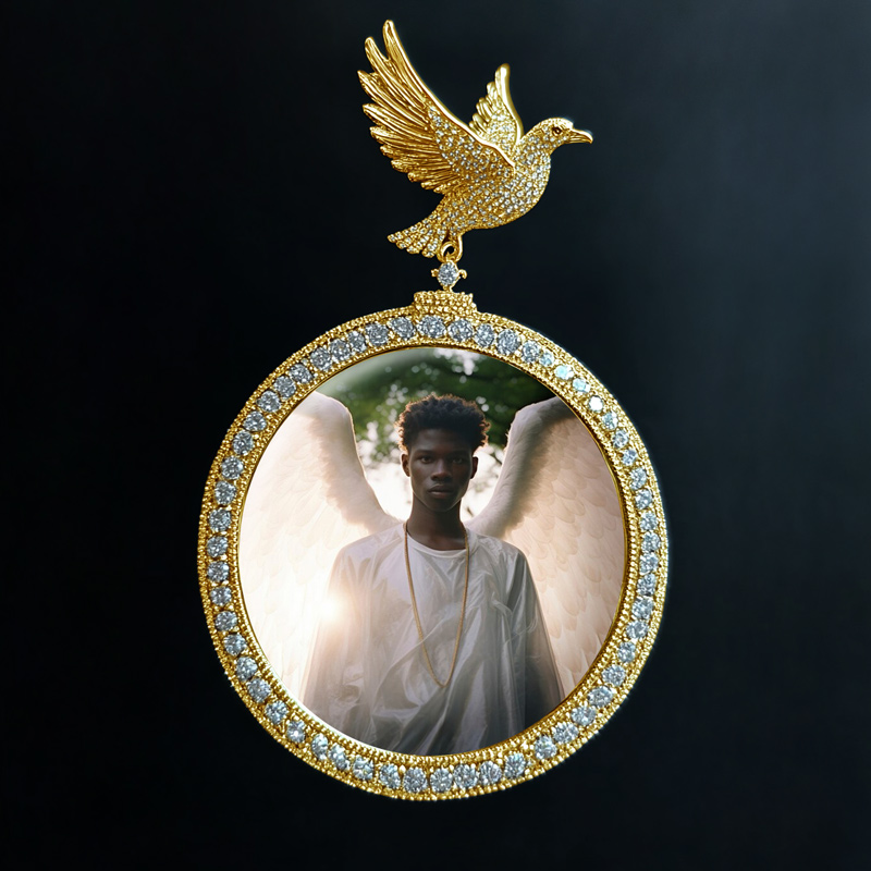 Iced Out Peace Dove Photo Pendant Iced Out Peace Dove Photo Pendant