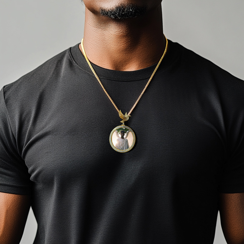Iced Out Peace Dove Photo Pendant Iced Out Peace Dove Photo Pendant