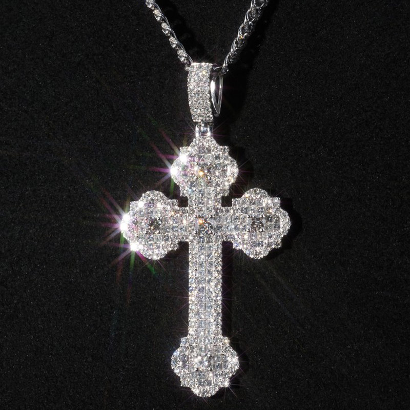 Iced Out Round & Princess Cut Cross Pendant Iced Out Round & Princess Cut Cross Pendant