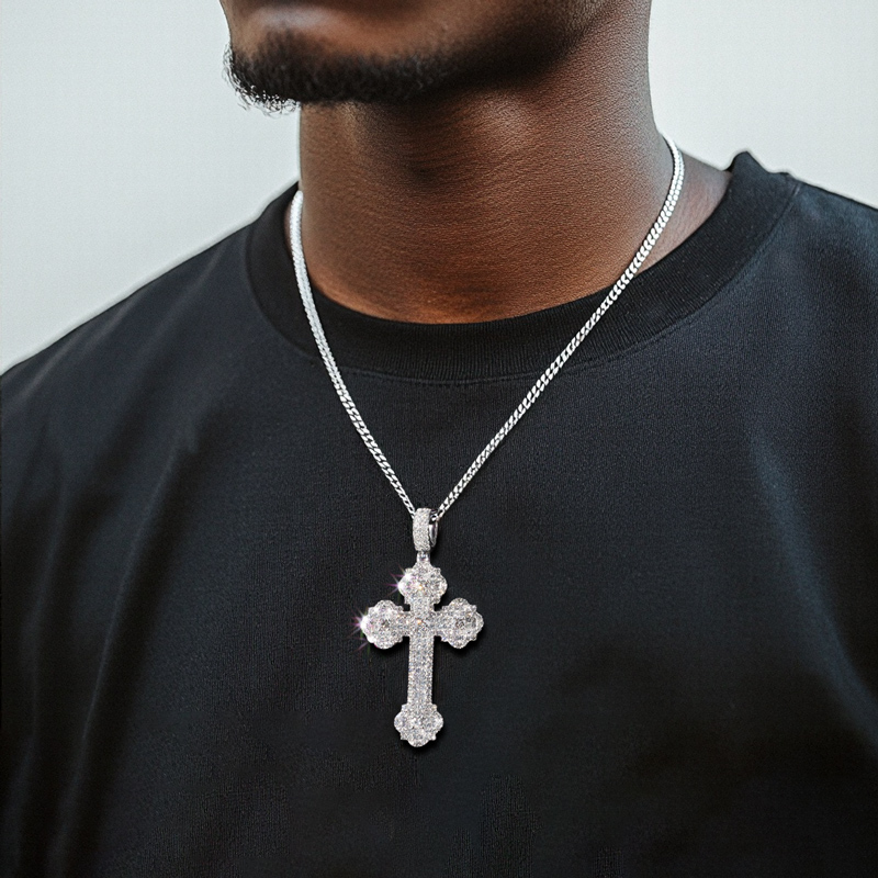 Iced Out Round & Princess Cut Cross Pendant Iced Out Round & Princess Cut Cross Pendant