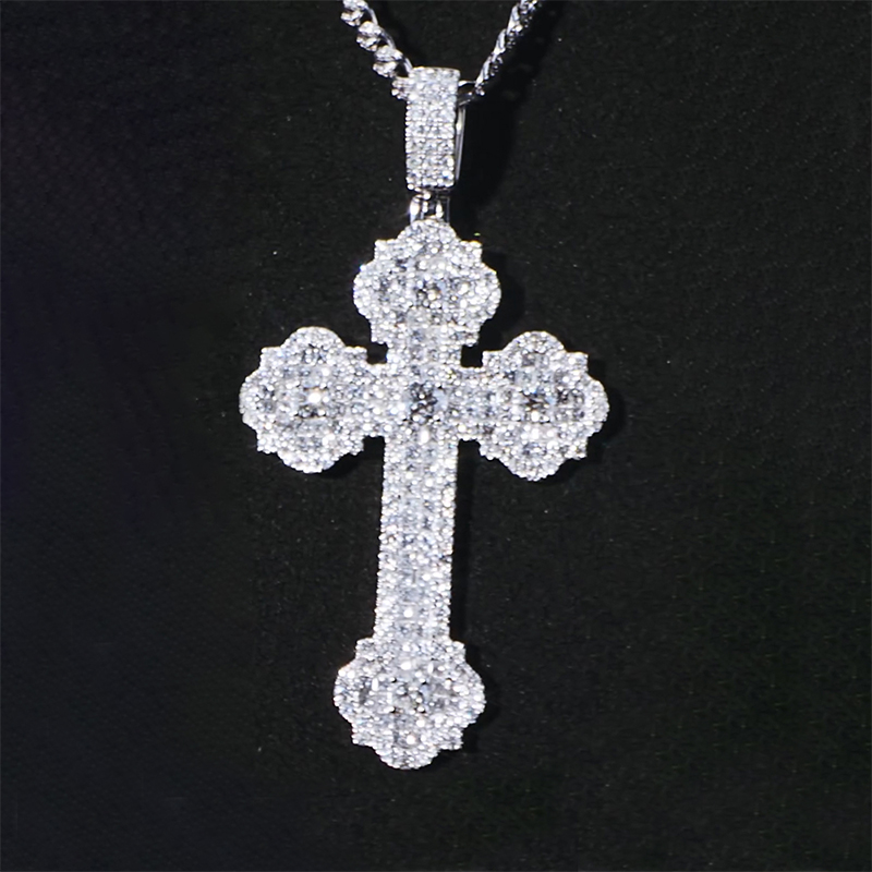 Iced Out Round & Princess Cut Cross Pendant Iced Out Round & Princess Cut Cross Pendant