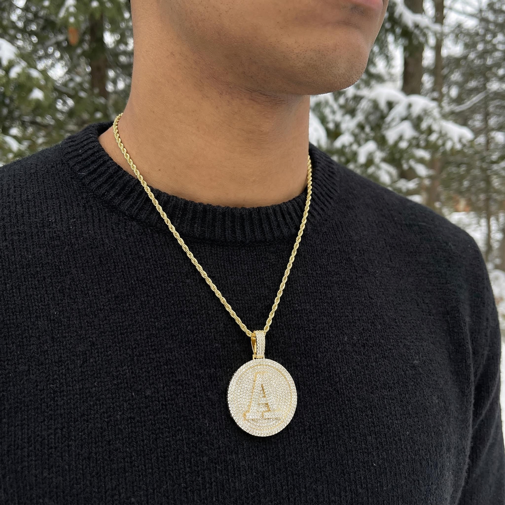 Iced Out A-Z 26 Letter Disc Pendant