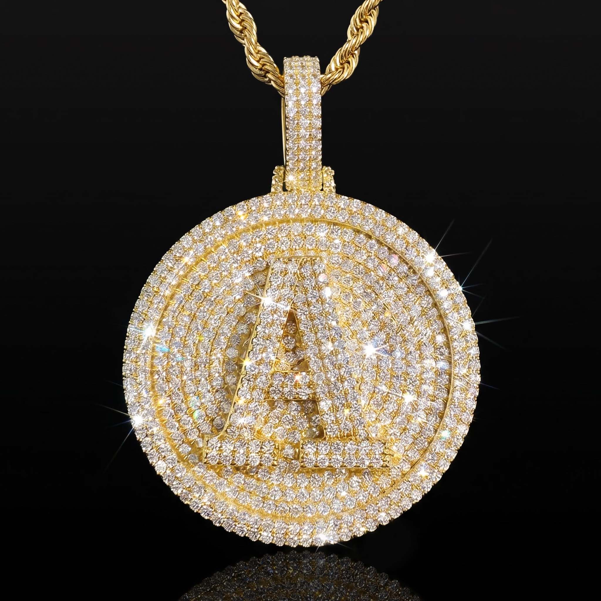 Iced Out A-Z 26 Letter Disc Pendant - LETTERS | Helloice