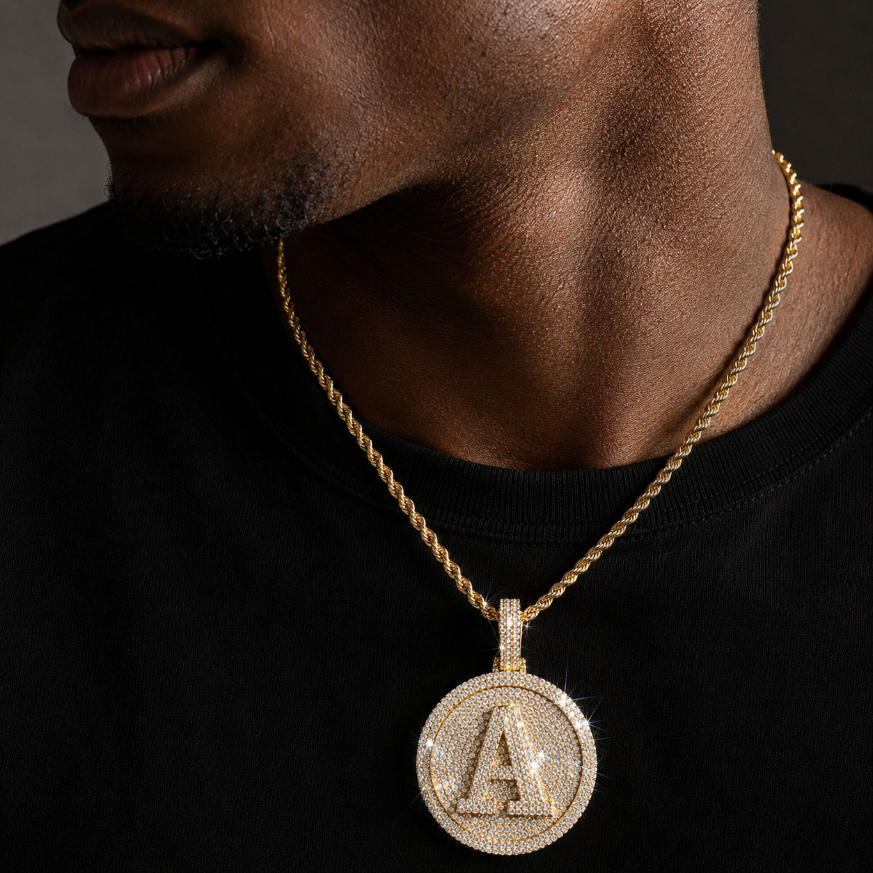 Iced Out A-Z 26 Letter Disc Pendant