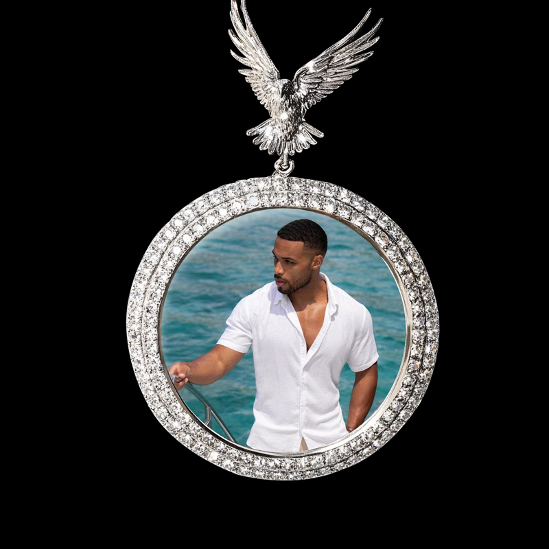 Iced Out Peace Dove Disc Photo Pendant Iced Out Peace Dove Disc Photo Pendant