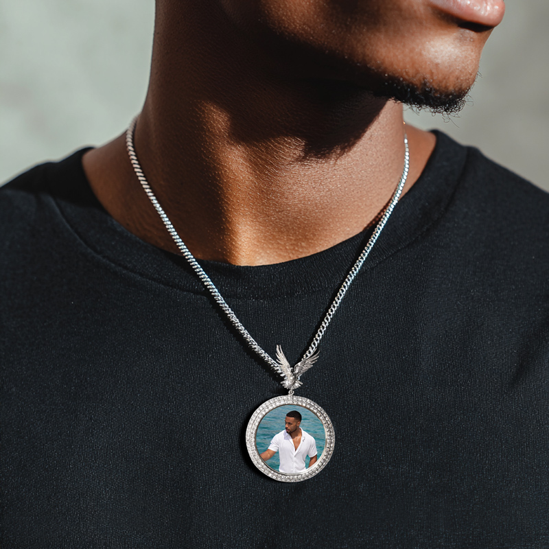Iced Out Peace Dove Disc Photo Pendant Iced Out Peace Dove Disc Photo Pendant