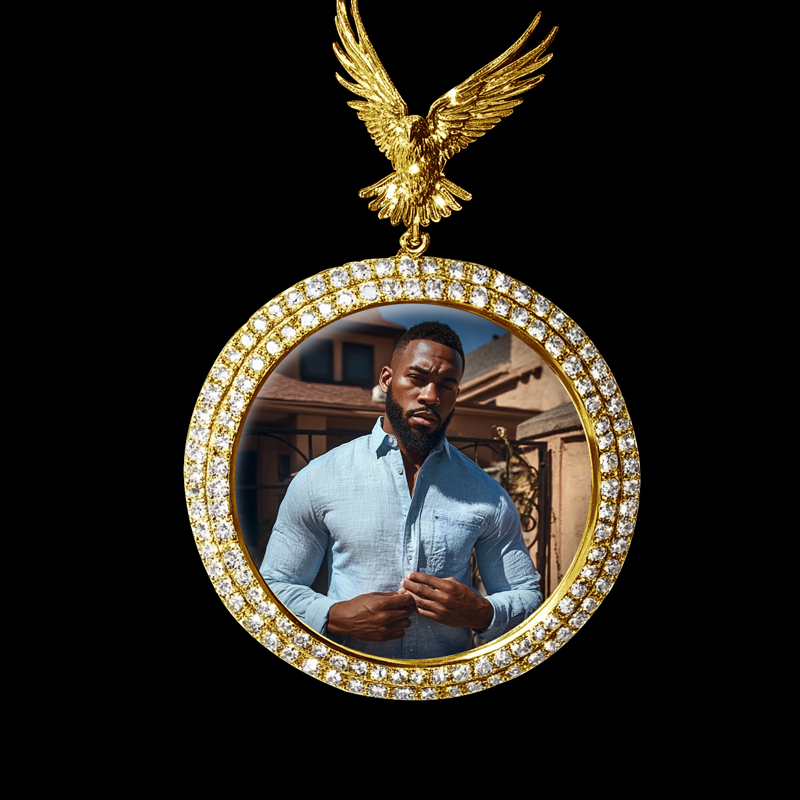 Iced Out Peace Dove Disc Photo Pendant Iced Out Peace Dove Disc Photo Pendant