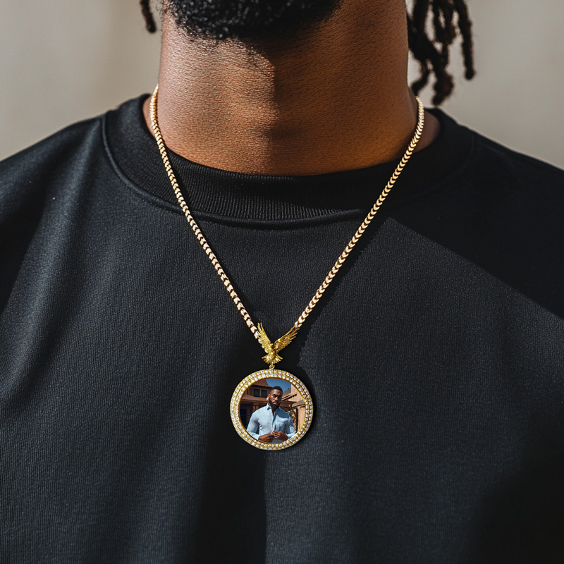 Iced Out Peace Dove Disc Photo Pendant Iced Out Peace Dove Disc Photo Pendant