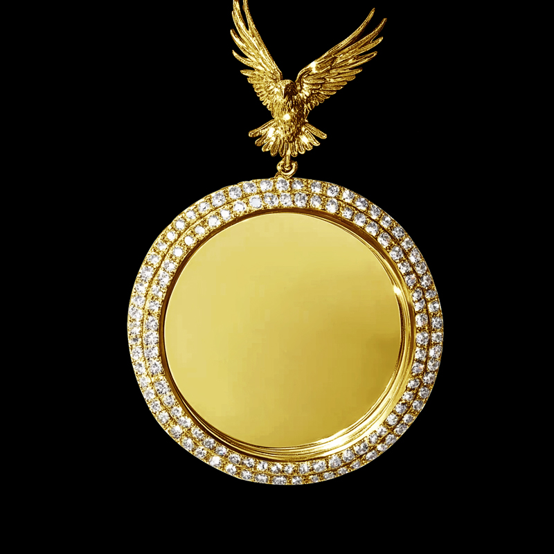 Iced Out Peace Dove Disc Photo Pendant Iced Out Peace Dove Disc Photo Pendant