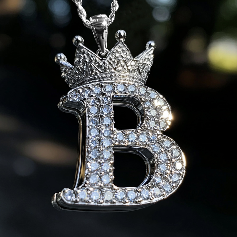 Iced Out Crown A-Z Letter Pendant