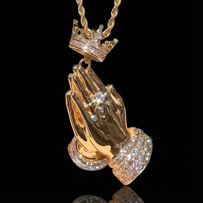 Iced Out Praying Hands Crown Pendant Iced Out Praying Hands Crown Pendant