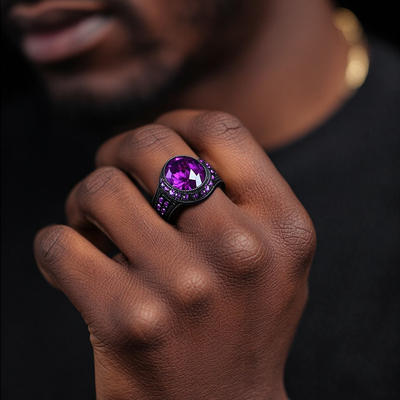Iced Sapphire/Emerald/Purple Ring in Black Gold