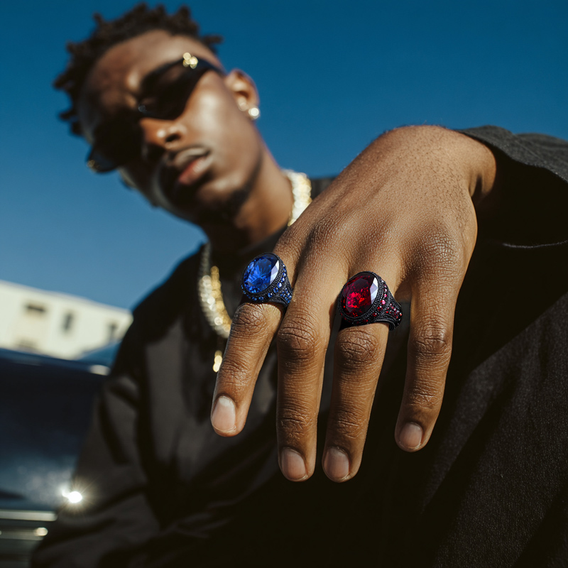 Iced Sapphire/Emerald/Purple Ring in Black Gold Iced Sapphire/Emerald/Purple Ring in Black Gold