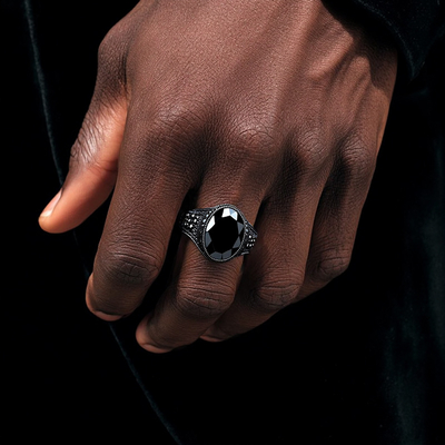 Iced Black Onyx Ring in Black Gold