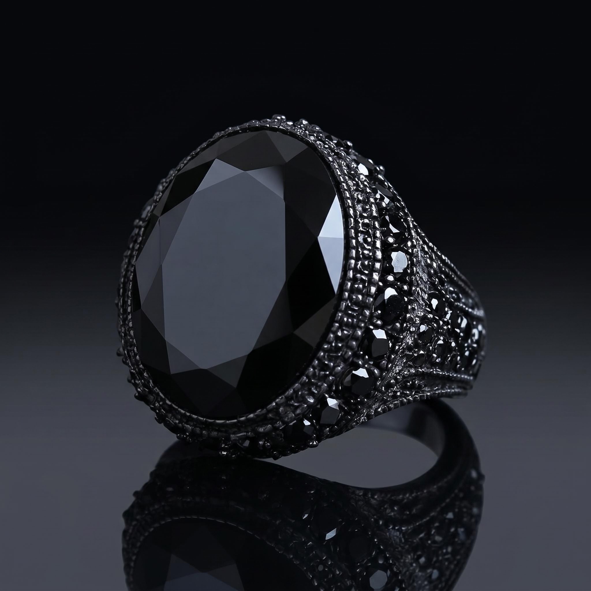 Iced Black Onyx Ring in Black Gold