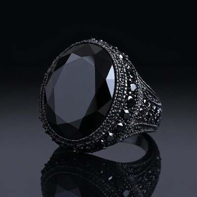 Iced Black Onyx Ring in Black Gold